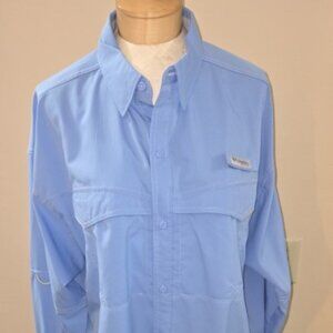 Columbia PFG Mens Button Long Sleeve Shirt Large XL Blue Fishing Polyester Fish
